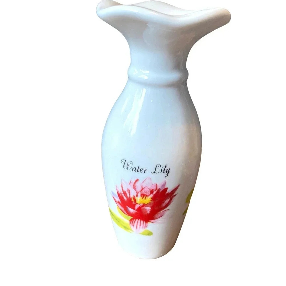 Mini Water Lily Asian Dudhism Floral Print Home Office Decor Vase